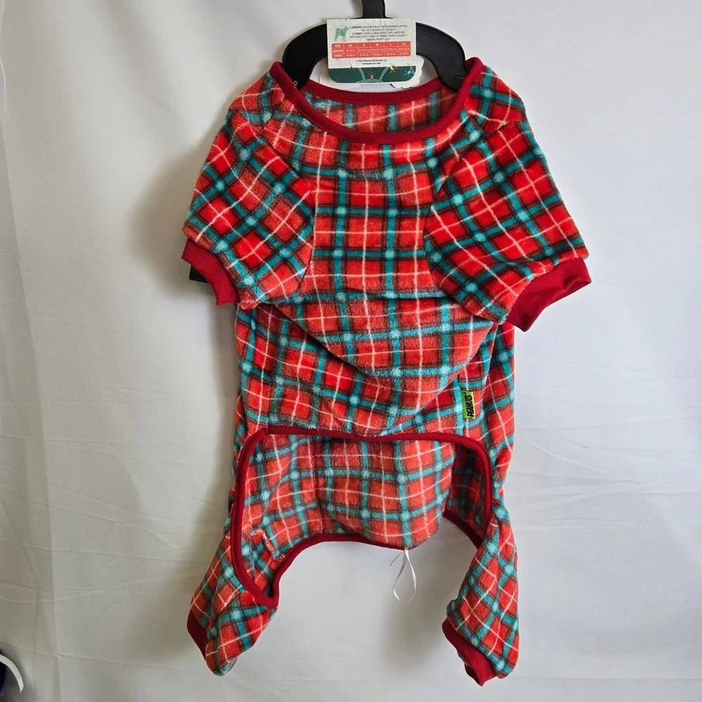 Peanuts Plaid Christmas Pet Dog Pajamas Large Length 17.5-18.5